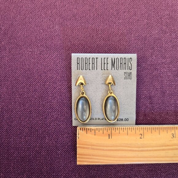Robert Lee Morris Soho NOS Gold & Grey Moonstone-Look Post Earrings - Picture 5 of 5